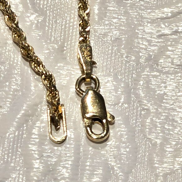 14K Gold Rope Chain Necklace Diamond Cut 1.7mm 16.5 Inches Lobster Clasp HS101 - Picture 4 of 7